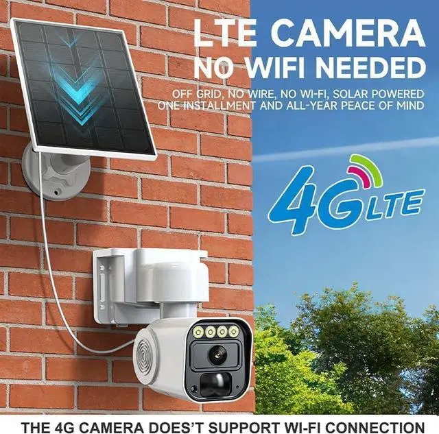 Alt view image 4 of 7 - Wireless Outdoor Security Camera with Solar Panel Base,Solar-Powered Camera,Wireless 4G LTE Cellular Network,Mobile app Control,Automatic Human Detection,SD/Cloud Storage,Color Night Vision