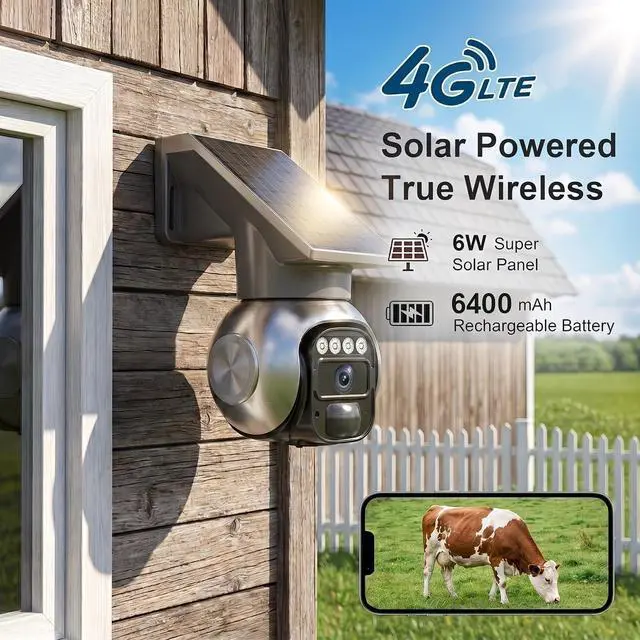 Alt view image 4 of 5 - 4G LTE Solar Security Camera 3MP Wireless Outdoor Camera No WiFi Needed 360 Degree PTZ Auto Tracking Instant Motion Alert Night Vision Two Way Talk Built in SIM Card Waterproof