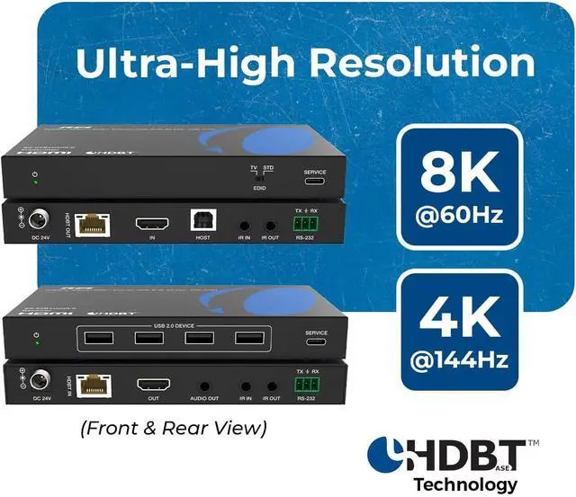 Alt view image 2 of 7 - OREI 8K HDBaseT HDMI Balun 330ft, KVM, Bi-IR, RS-232, PoC, Dolby Atmos, VRR
