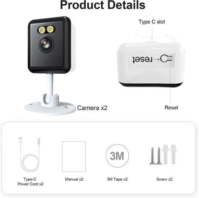 Alt view image 5 of 7 - 4pcs Wireless Security surveillanceHousehold Indoor Camera Supported Infrared Night Vision,Alarm Camera Two-Way Voice intercom,2.4Ghz WiFi,1296P HD Night Vision,USB Power Supply,Suitable