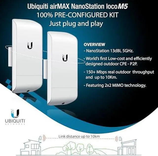Alt view image 5 of 7 - Wireless Bridge Ubiquiti LOCOM5 PRE-CONFIGURED, Bundle of 2 Nanostation LOCO M5 with Poles Included, Point to Point Outdoor WiFi Bridge, Plugh and Play, 5GHz, 150+Mbps, 10+km Range, Network Bridge.