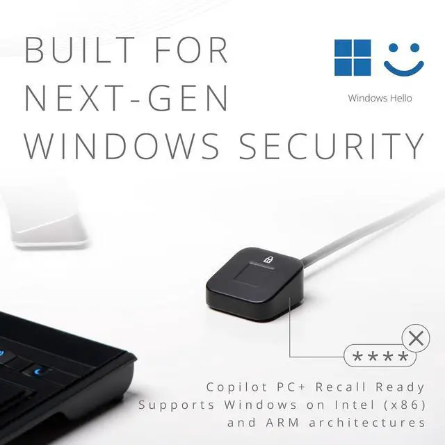Alt view image 2 of 7 - Kensington Upgraded VeriMark Desktop 2.0 USB Fingerprint Reader Supports USB-C and USB-A - Windows Hello with ESS, Windows 11 Fingerprint Scanner for PC, FIDO U2F, FIDO2, TAA Compliant (K64741WW)