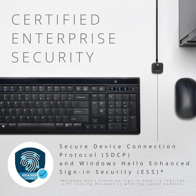 Alt view image 3 of 7 - Kensington Upgraded VeriMark Desktop 2.0 USB Fingerprint Reader Supports USB-C and USB-A - Windows Hello with ESS, Windows 11 Fingerprint Scanner for PC, FIDO U2F, FIDO2, TAA Compliant (K64741WW)