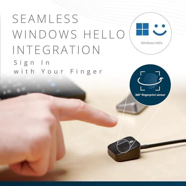 Alt view image 4 of 7 - Kensington Upgraded VeriMark Desktop 2.0 USB Fingerprint Reader Supports USB-C and USB-A - Windows Hello with ESS, Windows 11 Fingerprint Scanner for PC, FIDO U2F, FIDO2, TAA Compliant (K64741WW)