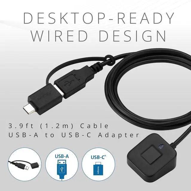 Alt view image 5 of 7 - Kensington Upgraded VeriMark Desktop 2.0 USB Fingerprint Reader Supports USB-C and USB-A - Windows Hello with ESS, Windows 11 Fingerprint Scanner for PC, FIDO U2F, FIDO2, TAA Compliant (K64741WW)
