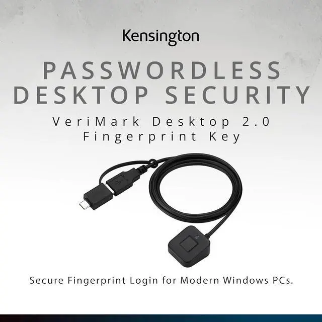 Alt view image 7 of 7 - Kensington Upgraded VeriMark Desktop 2.0 USB Fingerprint Reader Supports USB-C and USB-A - Windows Hello with ESS, Windows 11 Fingerprint Scanner for PC, FIDO U2F, FIDO2, TAA Compliant (K64741WW)