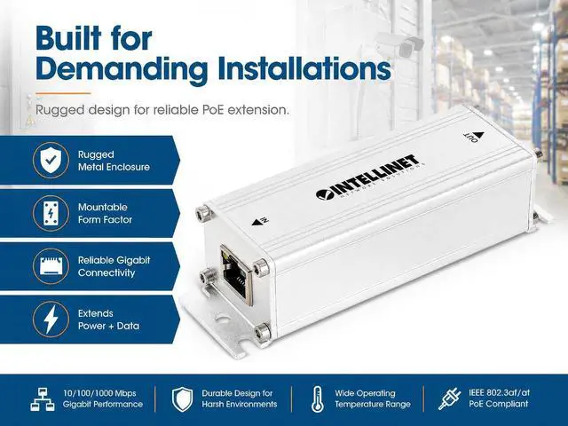 Alt view image 5 of 7 - Intellinet Gigabit PoE++ Extender Repeater, 802.3bt, 65W, IP30