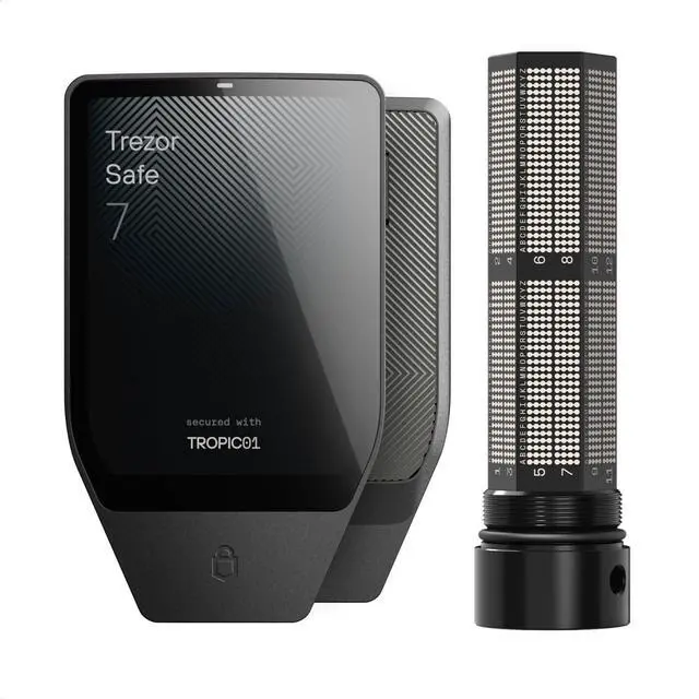 Main image of Trezor Safe 7 Hardware Wallet with Keep Metal Seed Backup Bundle Touchscreen Crypto Security, Secure Element Protection & Cold Storage Recovery Kit (Charcoal Black)