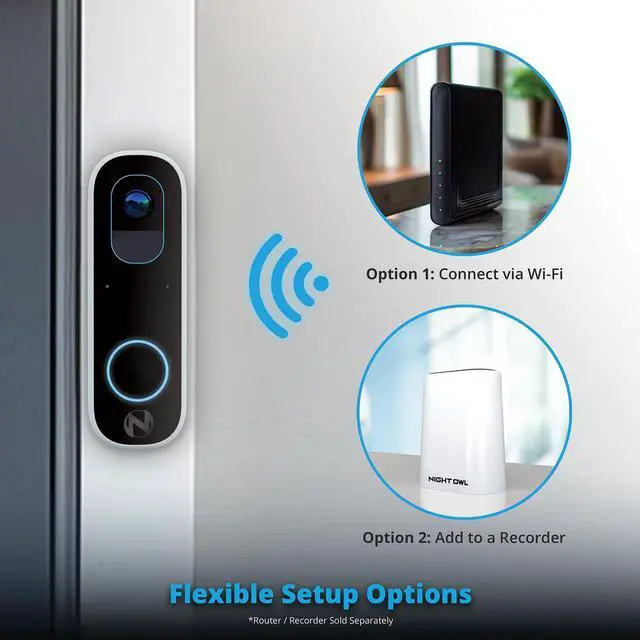 Alt view image 5 of 6 - Night Owl 2K Wi-Fi Smart Dual-Powered Video Doorbell with Chime - Black