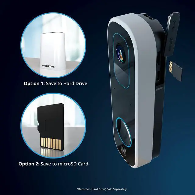 Alt view image 6 of 6 - Night Owl 2K Wi-Fi Smart Dual-Powered Video Doorbell with Chime - Black
