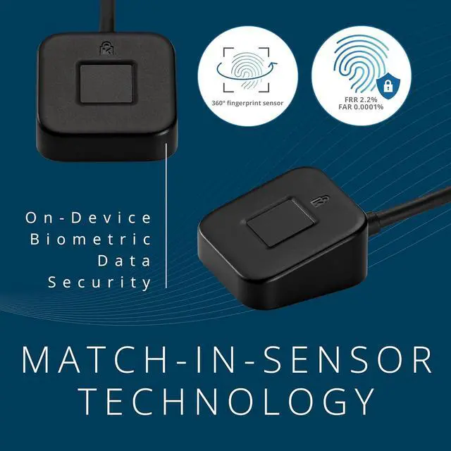 Alt view image 6 of 7 - Kensington Upgraded VeriMark Desktop 2.0 USB Fingerprint Reader Supports USB-C and USB-A - Windows Hello with ESS, Windows 11 Fingerprint Scanner for PC, FIDO U2F, FIDO2, TAA Compliant (K64741WW)
