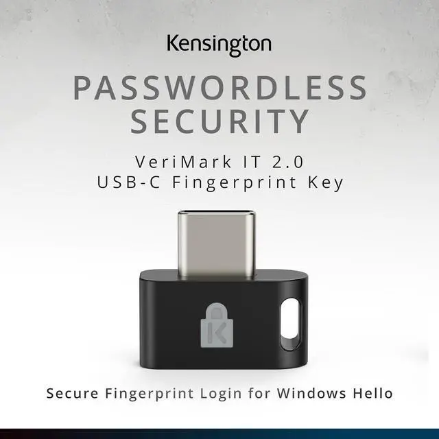 Alt view image 2 of 7 - VeriMark IT 2.0 USB-C® Fingerprint Key - Windows Hello & Windows Hello for Business, 360° Fingerprint Reader, Password-Free Login K64705WW