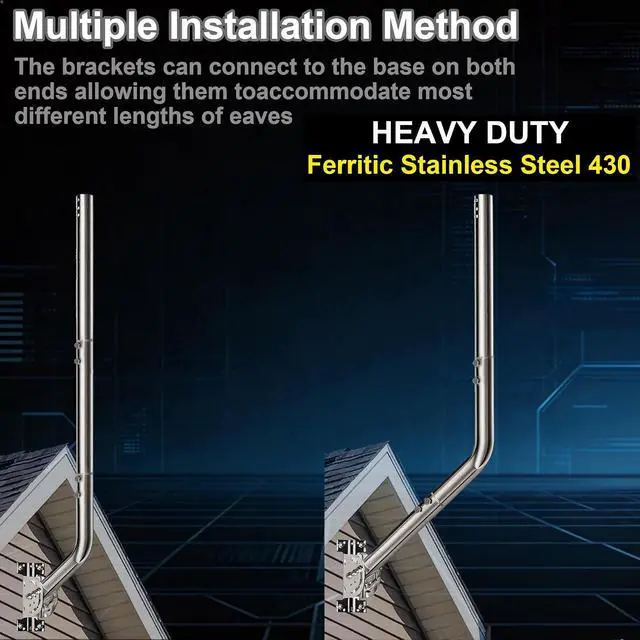Alt view image 5 of 7 - 53" Heavy Duty Adjustable Antenna Wall Mount 430 Stainless Steel J-Pole Solid Mast Bracket for Starlink (Adapter Required), TV Antennas, Weather Stations 1.38" OD Pivot Base (Sliver)