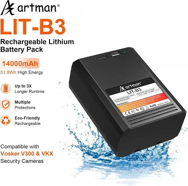 Alt view image 2 of 7 - A Artman Vosker Extra Rechargeable Lithium Battery Pack for V300 & VKX Mobile Security Cameras, Long Lasting Lithium Battery, Fast Charge 14000mAh Capacity, Weather Resistant