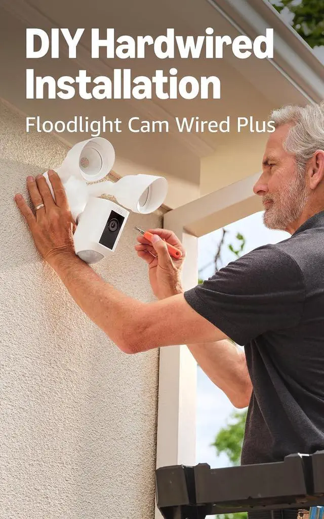 Alt view image 6 of 6 - Ring Battery Doorbell Plus (newest model), Nickel Silver with Floodlight Cam Wired Plus, White