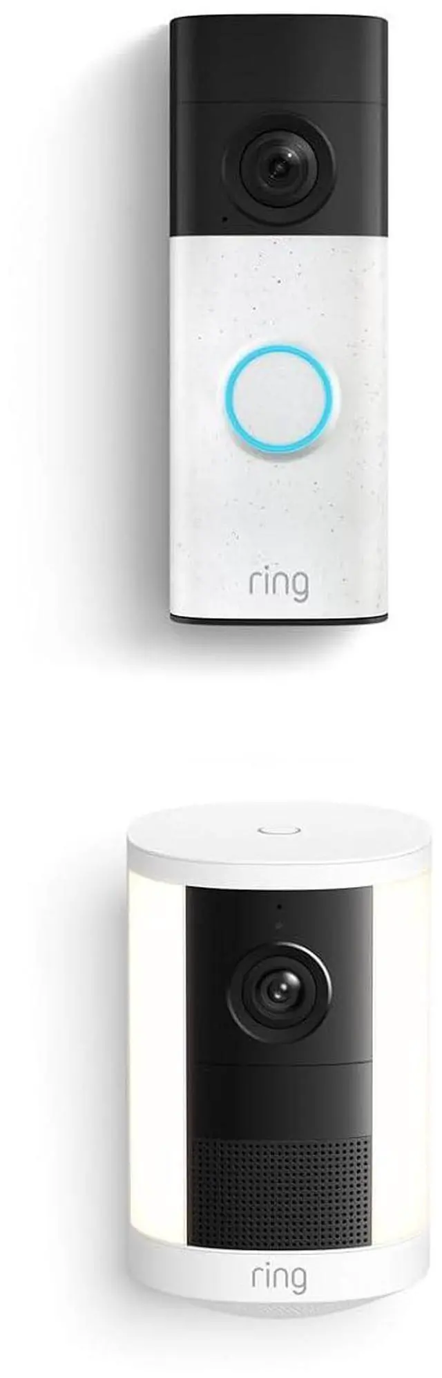 Main image of Ring Battery Doorbell (newest model), Speckled Gray with Spotlight Cam, Battery (newest model), White