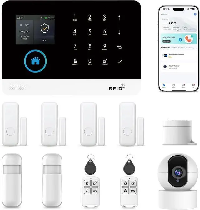 Main image of Security Systems for House,13Pcs WiFi+GSM/4G Home Alarm System with 2K HD Camera DIY Kit,Tuya APP Real-Time Alert,Remote Control,Apartment,Kids Safety NO Monthly Fees