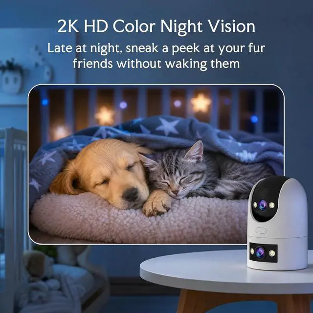 Alt view image 2 of 7 - JOOAN 2K Dual Lens Indoor Outdoor Security Camera, 5GHz/2.4GHz WiFi Pet Camera with PTZ Auto Tracking, Motion Detection, 2-Way Audio, IP66 Waterproof, for Baby/Dog/Cat/Elderly, Multi-User Shared