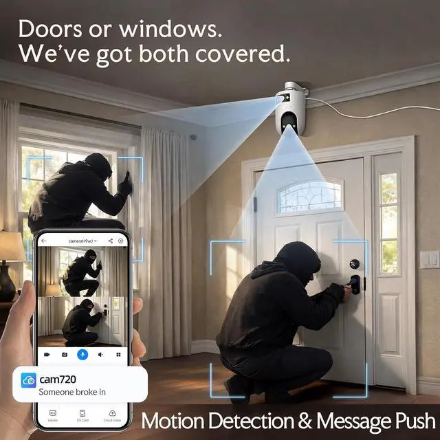 Alt view image 6 of 7 - JOOAN 2K Dual Lens Indoor Outdoor Security Camera, 5GHz/2.4GHz WiFi Pet Camera with PTZ Auto Tracking, Motion Detection, 2-Way Audio, IP66 Waterproof, for Baby/Dog/Cat/Elderly, Multi-User Shared