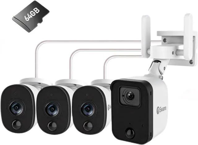 Main image of Swann WiFi Security Cameras with a Built-in 64GB Micro SD Card, 1+3 Cam No Hub Required, Night Vision, 2-Way Audio, Motion Detection, Easy to Install, Wired, 2.4GHz WiFi