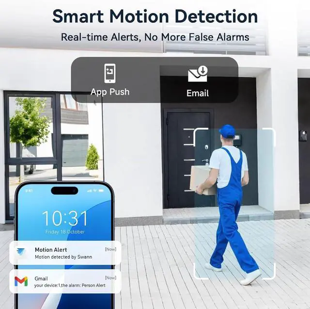 Alt view image 2 of 7 - Swann WiFi Security Cameras with a Built-in 64GB Micro SD Card, 1+3 Cam No Hub Required, Night Vision, 2-Way Audio, Motion Detection, Easy to Install, Wired, 2.4GHz WiFi