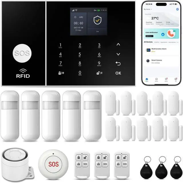 Main image of Wireless Alarm System for Home Security,24Pcs WiFi+GSM/4G Home Alarm System with Loud Alarm Security System,SOS Button,Window Alarms, APP Control,Motion Sensors,Compatible with Alexa,NO Monthly Fee
