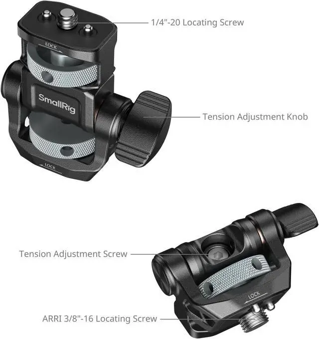 Alt view image 2 of 5 - SMALLRIG Adjustable Camera Monitor Mount with 3/8"-16 Locating Screw for ARRI, 360° Swivel and 180° Tilt, Anti-Twist 1/4" Locating Screw, Horizontal & Vertical Shooting