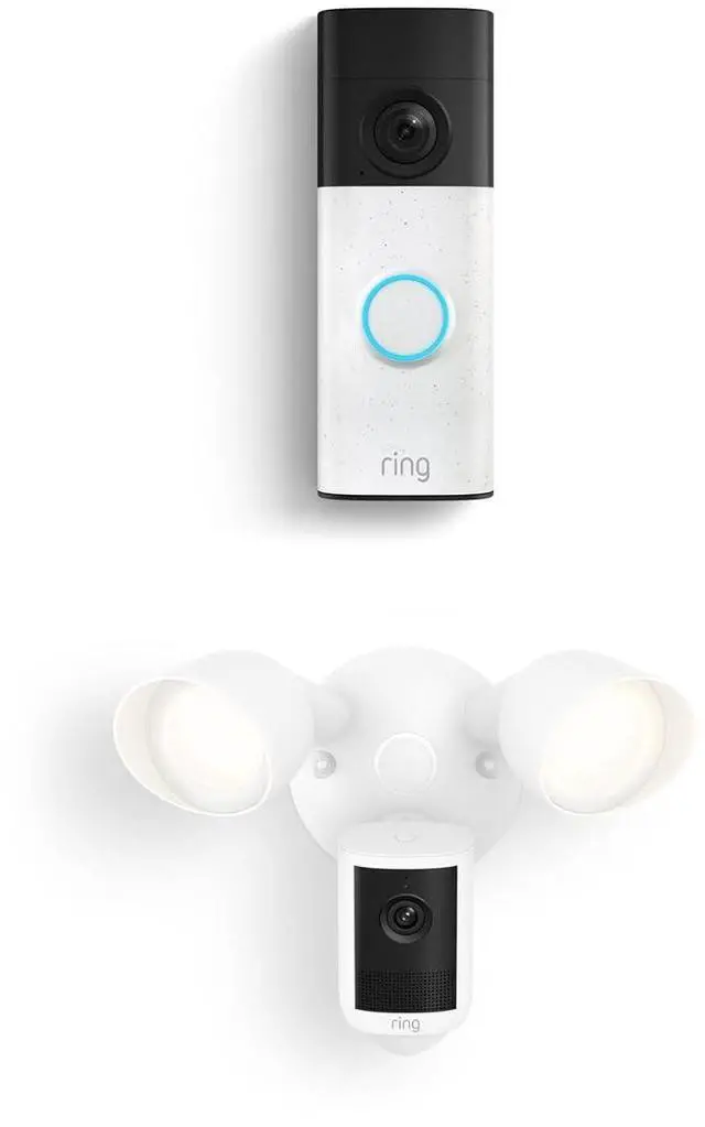 Main image of Ring Battery Doorbell (newest model), Speckled White with Floodlight Cam, Wired (newest model), White