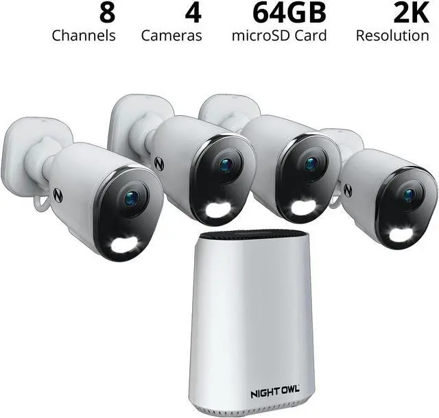 Alt view image 2 of 7 - Night Owl 2K (4MP) Wi-Fi Security Hub System with 4 Wire Free Battery Indoor/Outdoor Cameras, 64GB Local Storage, Motion Alerts, Remote Viewing, No Monthly Fees