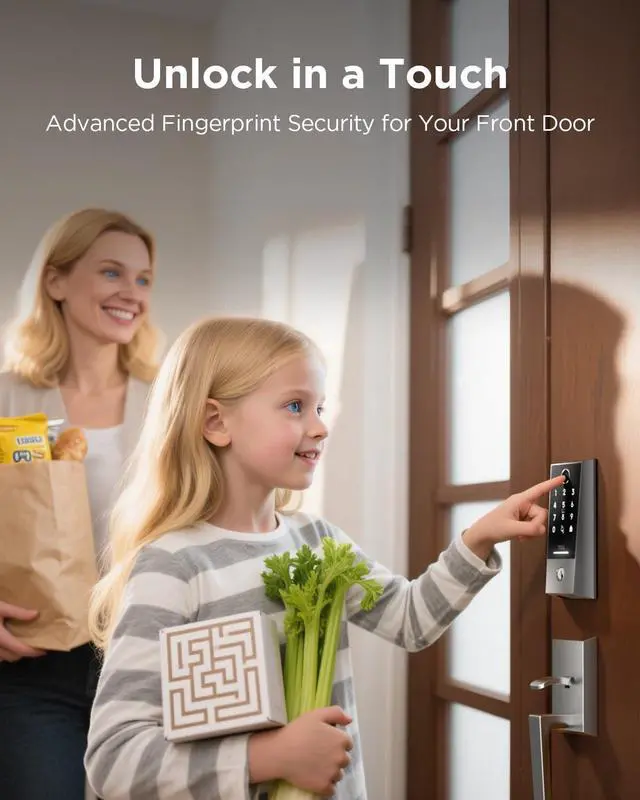 Main image of TCL D2 Plus Fingerprint Smart Lock with Handle Set, Built-in Doorbell & Wi-Fi, No Hub Needed, Keyless Entry Electronic Deadbolt for Front Door & TCL Front Door Handle Set