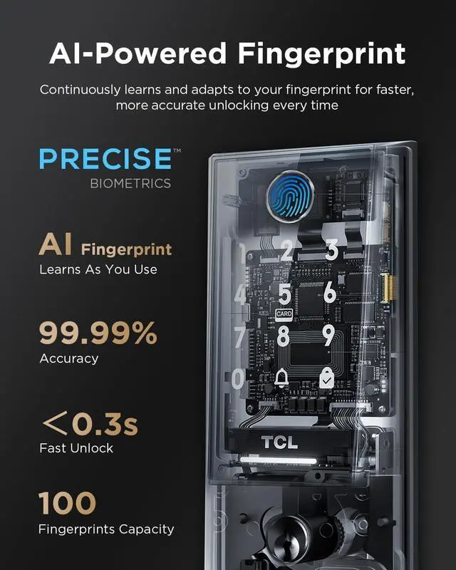 Alt view image 2 of 5 - TCL D2 Plus Fingerprint Smart Lock with Handle Set, Built-in Doorbell & Wi-Fi, No Hub Needed, Keyless Entry Electronic Deadbolt for Front Door & TCL Front Door Handle Set