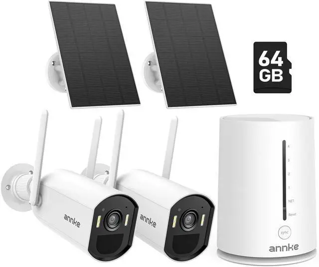 Main image of ANNKE Solar Security Camera System Wireless Outdoor, 2-Camera Kit with Home Hub, 2.5K Color Night Vision, Human Detection, Two-Way Audio, No Monthly Fee, 64GB Included, 4-Channel Security System