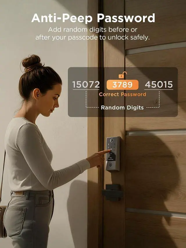 Alt view image 5 of 5 - TCL D2 Plus Fingerprint Smart Lock with Handle Set, Built-in Doorbell & Wi-Fi, No Hub Needed, Keyless Entry Electronic Deadbolt for Front Door & TCL Front Door Handle Set