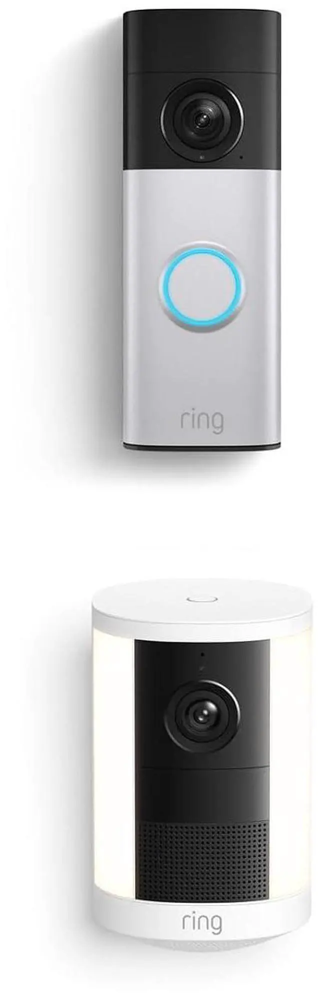Main image of Ring Battery Doorbell Plus (newest model), Nickel Silver with Spotlight Cam, Battery (newest model), White