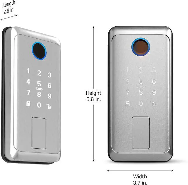 Alt view image 3 of 7 - Feit Electric Smart Touch, Keycard Door Lock, Fingerprint, NFC Keycard, Keypad, App Control, Auto-Lock, 100 Codes, Weatherproof, USB-C Backup, Smart Home Security Lock, Satin Nickel Finish