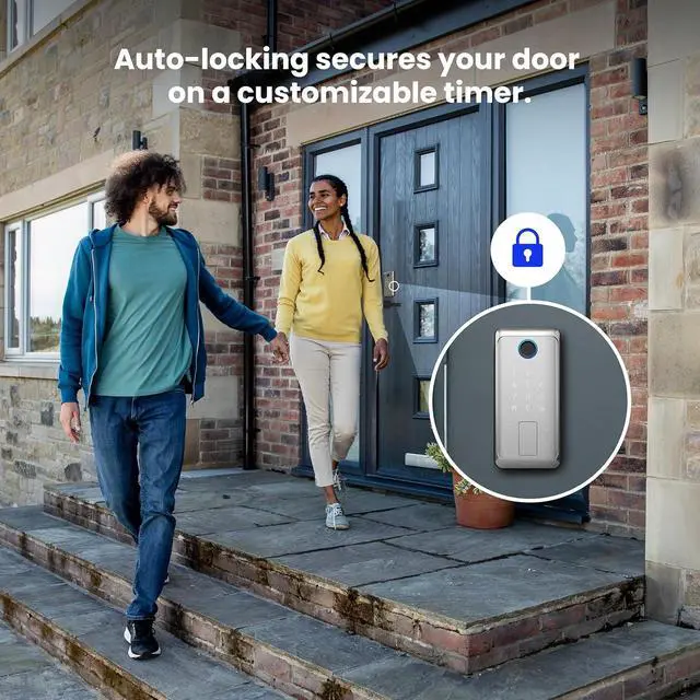 Alt view image 5 of 7 - Feit Electric Smart Touch, Keycard Door Lock, Fingerprint, NFC Keycard, Keypad, App Control, Auto-Lock, 100 Codes, Weatherproof, USB-C Backup, Smart Home Security Lock, Satin Nickel Finish