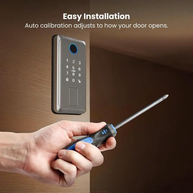 Alt view image 6 of 7 - Feit Electric Smart Touch, Keycard Door Lock, Fingerprint, NFC Keycard, Keypad, App Control, Auto-Lock, 100 Codes, Weatherproof, USB-C Backup, Smart Home Security Lock, Satin Nickel Finish