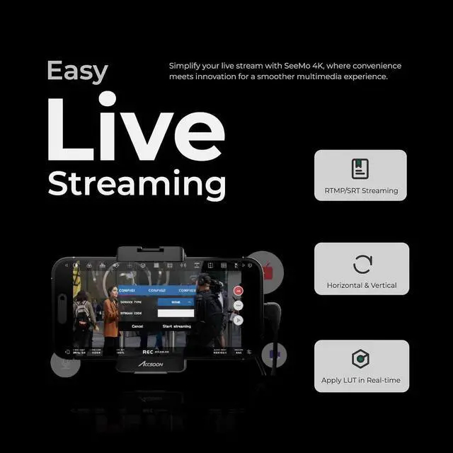 Alt view image 3 of 7 - Accsoon SeeMo 4K HDMI Video Transmission System for i-Phone iPad 4K30 fps/1080 60fps Turn iOS into Camera Field Monitor for Video Monitoring/Recording/Reviewing/Sharing/Professional Video Production