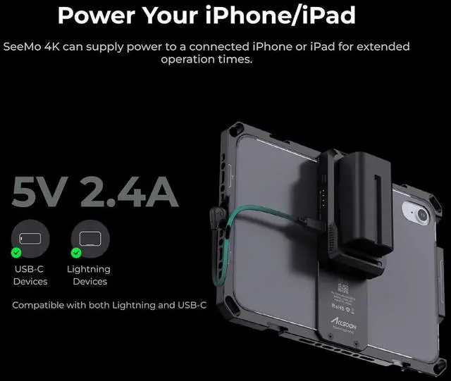 Alt view image 2 of 7 - Accsoon SeeMo 4K HDMI Video Transmission System for i-Phone iPad 4K30 fps/1080 60fps Turn iOS into Camera Field Monitor for Video Monitoring/Recording/Reviewing/Sharing/Professional Video Production