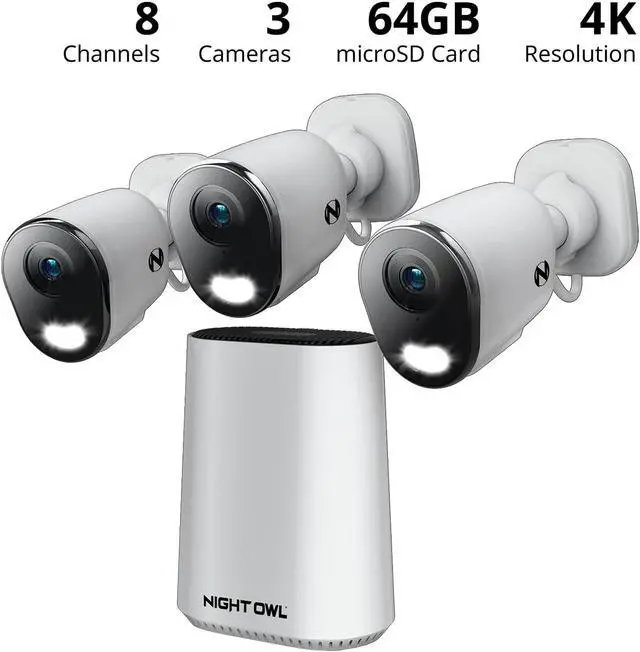 Alt view image 2 of 7 - Night Owl 8 Channel Wi-Fi Video Home Security Hub with (3) Plug-in Wi-Fi 4K HD Indoor/Outdoor Spotlight Cameras with 2-Way Audio and 64GB microSD Card (Expandable up to 8 Cameras)