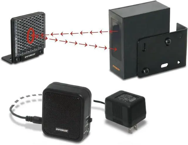 Alt view image 2 of 7 - Seco-Larm E-931CS22RRCQ Enforcer Entry Alert System, Retro-Reflective Photoelectric Beam Sensor, 22ft Range, Chime/Off/Alarm, Adjustable Volume, 3-30s Siren Timer, 9VDC Adapter Included