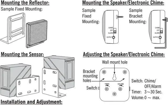 Alt view image 6 of 7 - Seco-Larm E-931CS22RRCQ Enforcer Entry Alert System, Retro-Reflective Photoelectric Beam Sensor, 22ft Range, Chime/Off/Alarm, Adjustable Volume, 3-30s Siren Timer, 9VDC Adapter Included