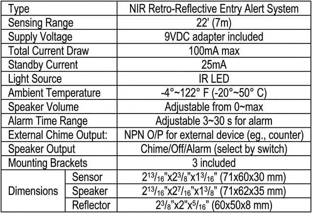 Alt view image 5 of 7 - Seco-Larm E-931CS22RRCQ Enforcer Entry Alert System, Retro-Reflective Photoelectric Beam Sensor, 22ft Range, Chime/Off/Alarm, Adjustable Volume, 3-30s Siren Timer, 9VDC Adapter Included