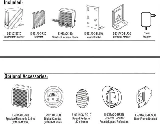 Alt view image 7 of 7 - Seco-Larm E-931CS22RRCQ Enforcer Entry Alert System, Retro-Reflective Photoelectric Beam Sensor, 22ft Range, Chime/Off/Alarm, Adjustable Volume, 3-30s Siren Timer, 9VDC Adapter Included