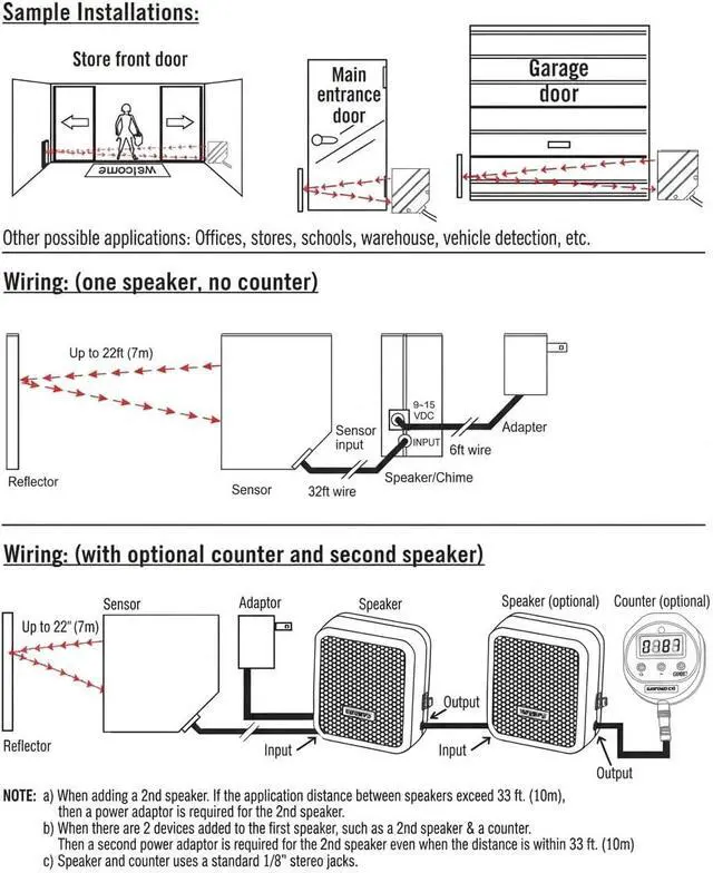 Alt view image 4 of 7 - Seco-Larm E-931CS22RRCQ Enforcer Entry Alert System, Retro-Reflective Photoelectric Beam Sensor, 22ft Range, Chime/Off/Alarm, Adjustable Volume, 3-30s Siren Timer, 9VDC Adapter Included