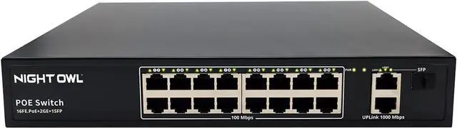 Main image of Night Owl 16-Port PoE Switch for Compatible NVR Security Systems, Plug-and-Play Power & Expansion for PoE Cameras