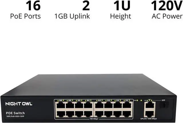 Alt view image 2 of 2 - Night Owl 16-Port PoE Switch for Compatible NVR Security Systems, Plug-and-Play Power & Expansion for PoE Cameras
