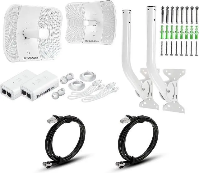Main image of Wireless Bridge LBE-5AC-GEN2 PRE-CONFIGURED Bundle of 2 Ubiquiti LiteBeam 5AC GEN2, 2 J-POLES, 2 CAT 8 CABLES 100% Configured Outdoor Point-to-Point Wi-Fi Bridge, Access Point, 450+ Mbps, 15+ km Range
