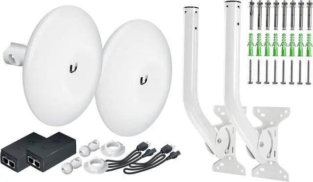 Main image of Wireless Bridge Ubiquiti NBE-M5-16 PRE-CONFIGURED, Bundle of 2 Ubiquiti NanoBeam M5 and Mounting Poles, Point to Point Outdoor WiFi Bridge, Plug and Play, 5GHz, 150+Mbps, 15+km Link Range