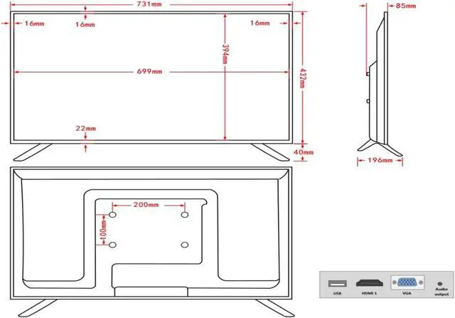 Alt view image 2 of 2 - ENS 32 Inch Surveillance-Grade Large Size 24/7 Monitor Screen, 1920x1080 HD, 16:9 Aspect Ratio, 5ms Response, LCD Monitor with HDMI, VGA, USB, Designed for CCTV Security Surveillance DVR/NVR System